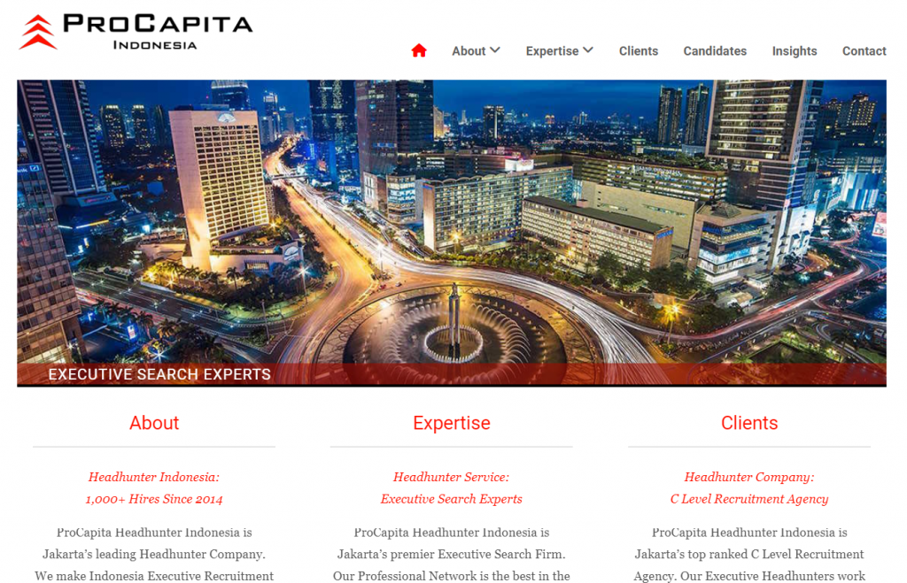 Website screenshot of ProCapita Headhunter Indonesia