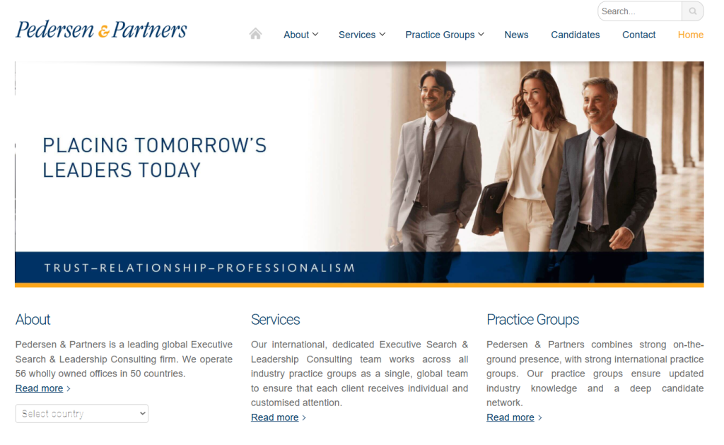 Website of Pedersen & Partners Indonesia, an executive search firm in Jakarta (August 2025)