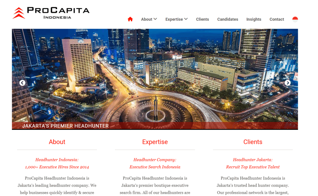 ProCapita Headhunter Indonesia website homepage – a leading headhunter company in Jakarta (June 2025)