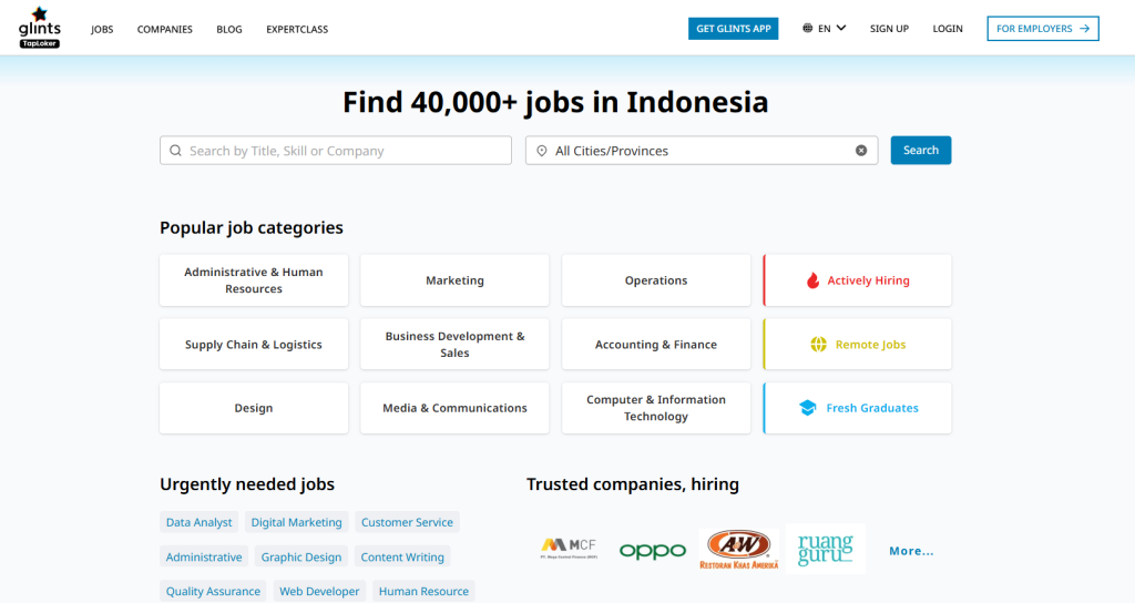 Website of Glints Indonesia (July 2025)